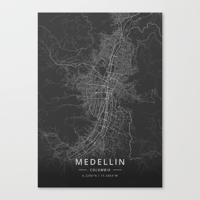 Medellin, Colombia - Dark Map Canvas Print