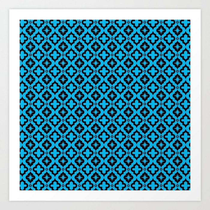 Turquoise and Black Ornamental Arabic Pattern Art Print