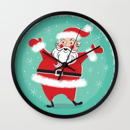 Vintage Christmas card style illustration of jolly Santa waving his arms Wall Clock | Handdrawn, Snowflake, Vintage, Santaclaus, Xmas, Retro, Characters, Fatherchristmas, Drawing, Jollysanta 