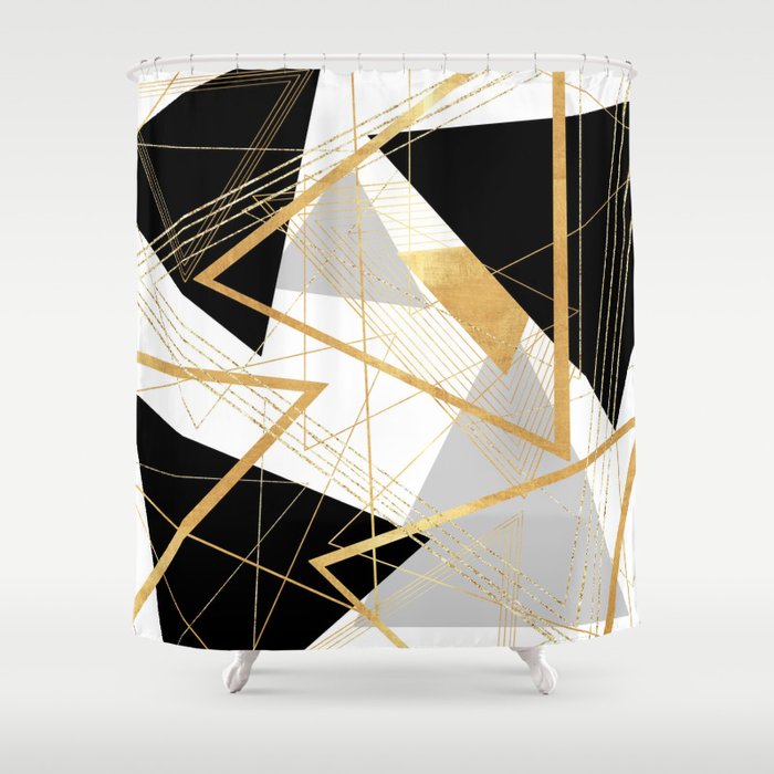 Black and Gold Geometric Shower Curtain