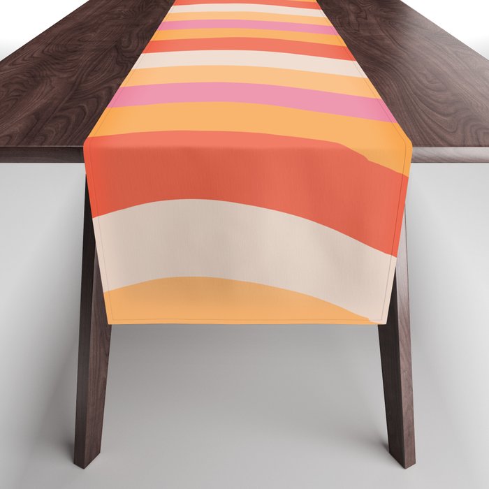 Wobbly Pop Stripes Retro Pattern Pink Orange Mustard Table Runner