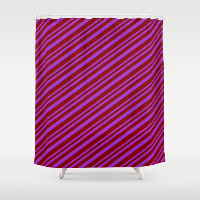 Dark Orchid & Dark Red Colored Lines Pattern Shower Curtain