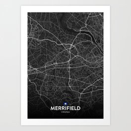 Merrifield, Virginia, United States - Dark City Map Art Print