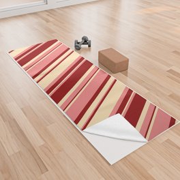 [ Thumbnail: Light Coral, Beige, and Dark Red Colored Lines Pattern Yoga Towel ]