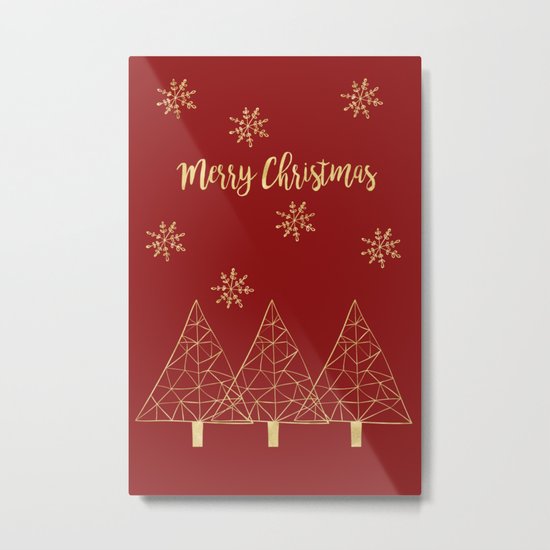 Merry Christmas Red and Gold Metal Print