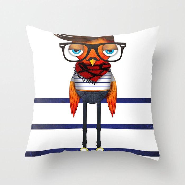 Hipster Bird Throw Pillow by Unraveled Society6