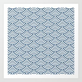Blue Japanese wave pattern Art Print