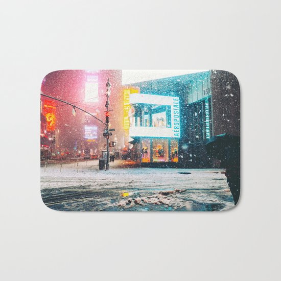 New York City Snow in Times Square Bath Mat