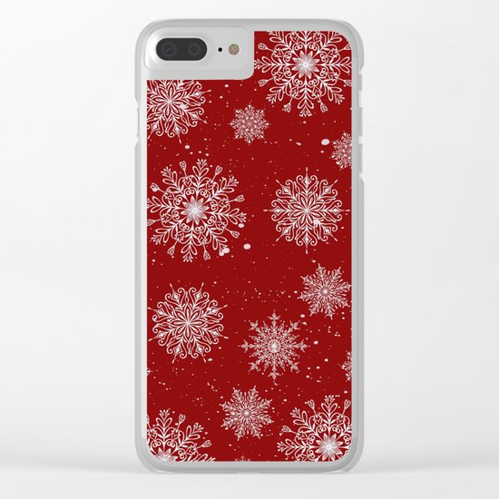 Assorted White Snowflakes On Red Background Clear iPhone Case