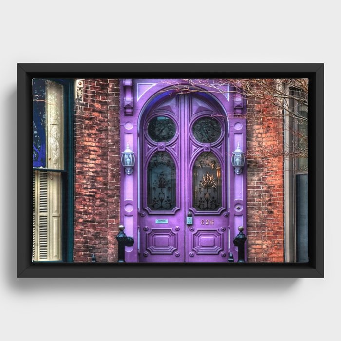 Purple Doorway, Brick Brownstone Framed Canvas