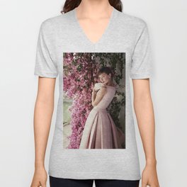 Audrey Hepburn Flowers V Neck T Shirt