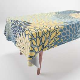 Floral Print, Yellow, Gray, Blue, Teal Tablecloth