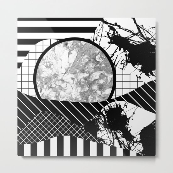 Eclectic Black And White - Black and White Abstract Patchwork Textured Design Metal Print