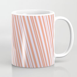 [ Thumbnail: Dark Salmon & Lavender Colored Stripes Pattern Coffee Mug ]