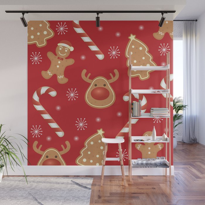 Christmas Pattern Cute Cookie Deer Gingerbread Wall Mural