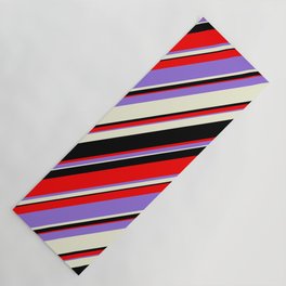 [ Thumbnail: Red, Purple, Beige & Black Colored Pattern of Stripes Yoga Mat ]