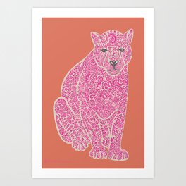 Mehndi Leopard in Pink and Coral Art Print