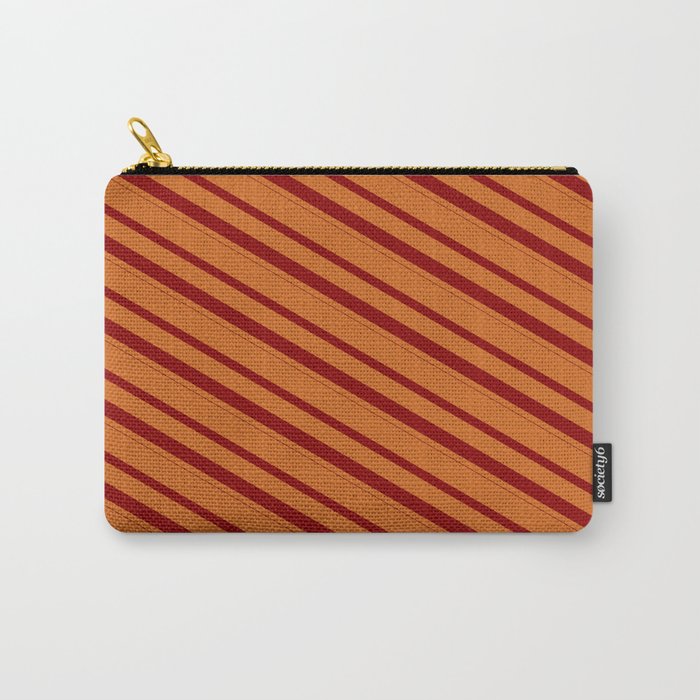 Chocolate & Dark Red Colored Lines/Stripes Pattern Carry-All Pouch
