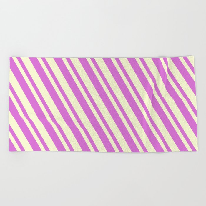 Orchid and Light Yellow Colored Lines/Stripes Pattern Beach Towel