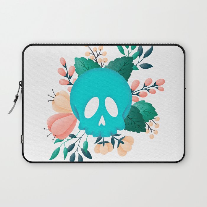 Teal Skull with Floral Adornment Laptop Sleeve