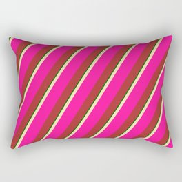 [ Thumbnail: Tan, Deep Pink, Brown & Dark Green Colored Stripes/Lines Pattern Rectangular Pillow ]