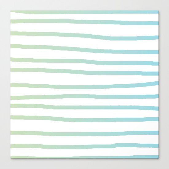 Simply Drawn Stripes in Turquoise Green Blue Gradient on White Canvas Print