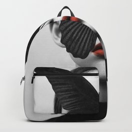 BLACK BUTTERFLY Backpack | Surrealism, Nature, Feminism, People, Fashion, Illustration, Woman, Photo, Black and White, Figure 
