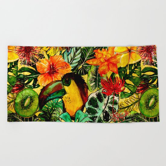 Tropical Vintage Exotic Jungle Flower Flowers - Floral watercolor pattern on #Society6 Beach Towel
