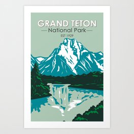 Grand Teton Jackson Hole Valley National Park Wyoming Vintage Art Print