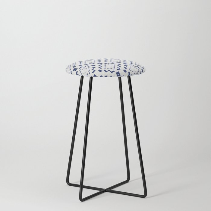 Rough Geometric Aztec Print Navy Blue Counter Stool by Fancy as