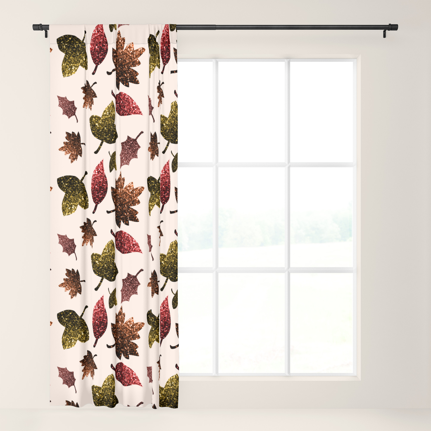 Sparkly Leaves Fall Autumn Sparkles Pattern Blackout Curtain By