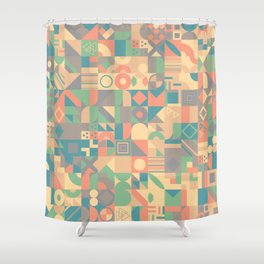 Green, Blue, Beige Retro Minimalist Geometric Design Gift Pattern Art Print Shower Curtain