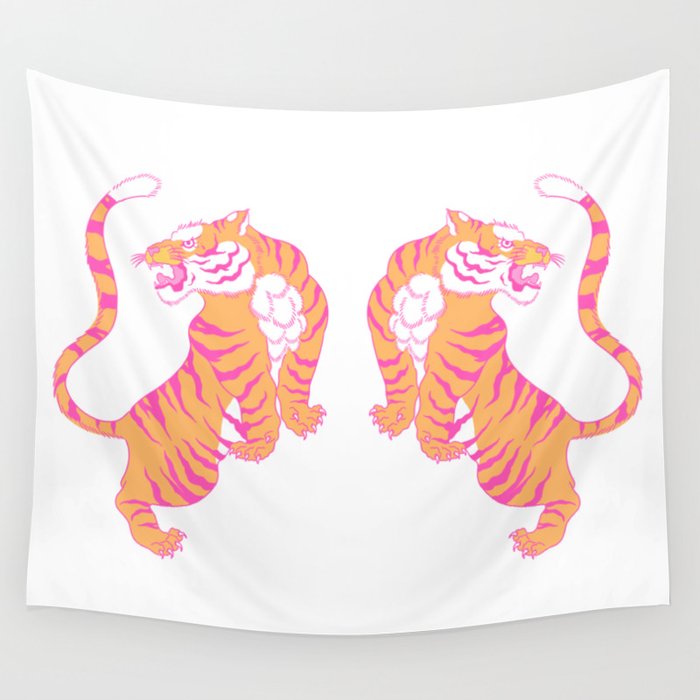 Pink Tiger Japanese Wall Tapestry