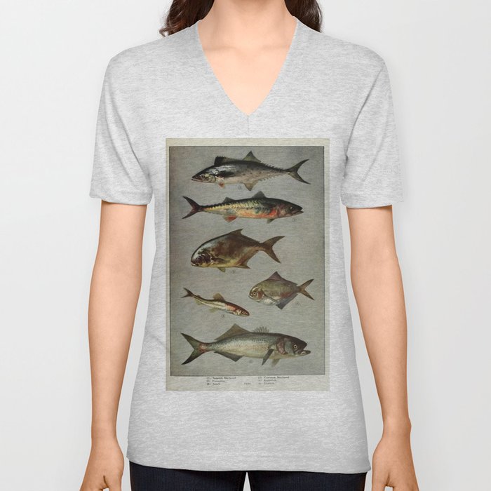 Illustrated Grocers Colorful Saltwater Game Fish Identification Chart V Neck T Shirt