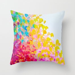 CREATION IN COLOR - Vibrant Bright Bold Colorful Abstract Painting Cheerful Fun Ocean Autumn Waves Throw Pillow