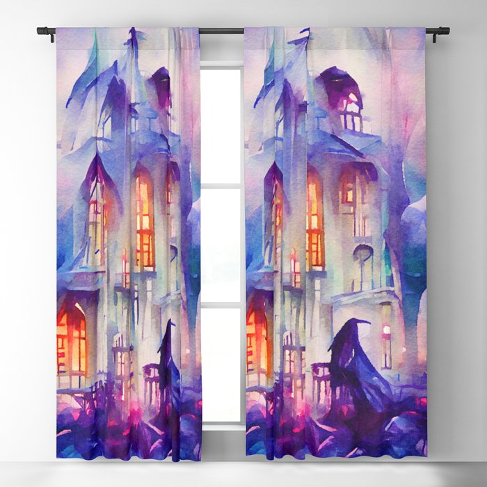 M Mansion Witch House Ethereal Magical Haunted Wicked Watercolor Painting Blackout Curtain By Kaneis Society6