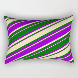 [ Thumbnail: Pale Goldenrod, Dark Green & Dark Violet Colored Lined Pattern Rectangular Pillow ]