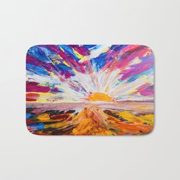 Electric Sunrise Abstract Landscape Painting Bath Mat