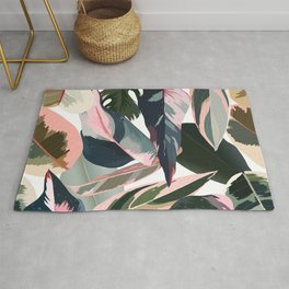 Colorful Tropical Palm Leaves on White Area & Throw Rug