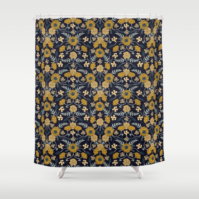 wallpapers Navy And Mustard Pictures navy blue turquoise cream mustard yellow dark floral pattern shower curtain by somecallmebeth