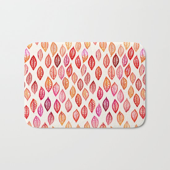 Watercolor Leaf Pattern in Autumn Colors Bath Mat