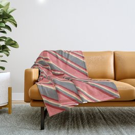 [ Thumbnail: Light Coral, Tan, Gray & Brown Colored Striped Pattern Throw Blanket ]
