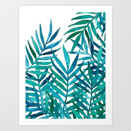 Watercolor Palm Leaves on White Art Print
