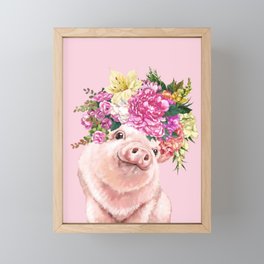 Flower Crown BB Pig in Pink Framed Mini Art Print