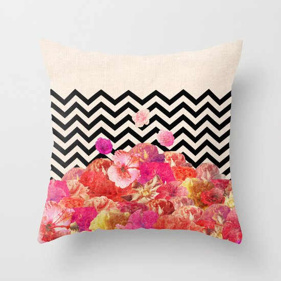 Chevron Flora II Throw Pillow