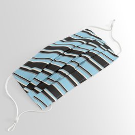 [ Thumbnail: Sky Blue, Beige, Black, and Grey Colored Stripes Pattern Face Mask ]