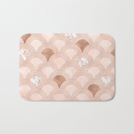 Elegant marble cotton candy fans in rose gold Bath Mat