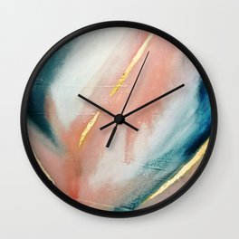 Celestial [3]: a minimal abstract mixed-media piece in Pink, Blue, and gold by Alyssa Hamilton Art Wall Clock