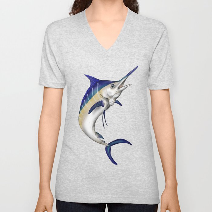 Blue Marlin V Neck T Shirt