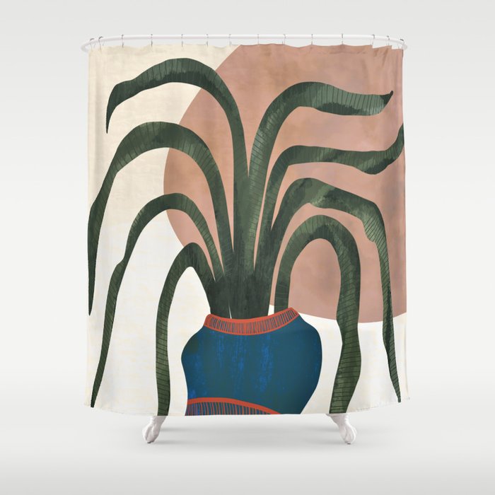 Fun Abstract Mid Century Snake Plant Shower Curtain